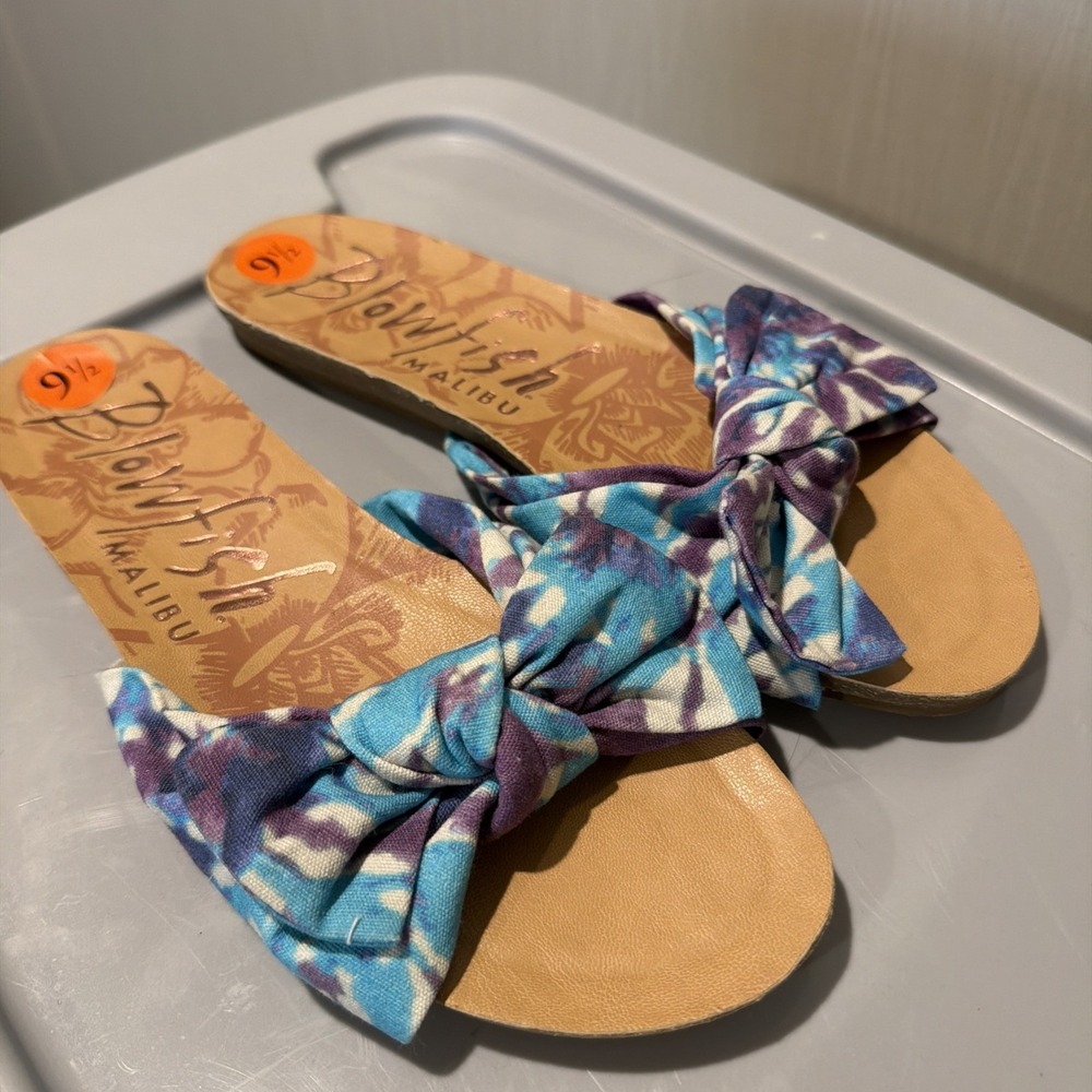 Blowfish Malibu Brisa Bow‎ Knot Flat Slide Tie Dye Blue Purple Beach Size 9 1/2